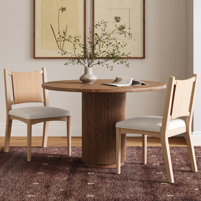 Chaise de salle à manger rembourrée en chêne brut avec dossier en jonc de mer et siège en bouclette, ensemble de 2