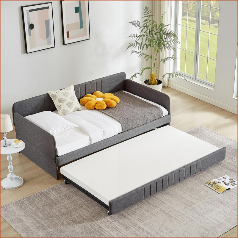 Lit de jour simple en métal gris avec couchette - Stable sans bruit pour les petits espaces