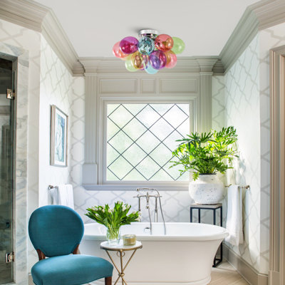 3-Light Dimmable Flush Mount Ceiling Light With Colorful Bubble Glass