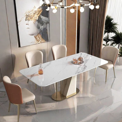 Modern Luxe Dining Table with Rock Panel