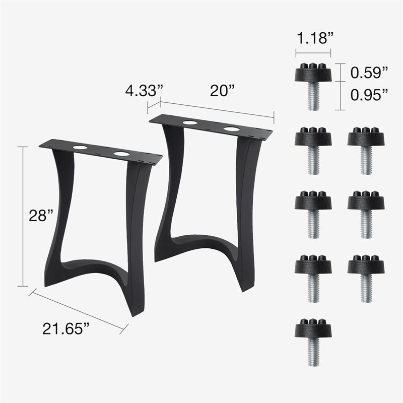 Pieds de table en métal, ensemble de 2