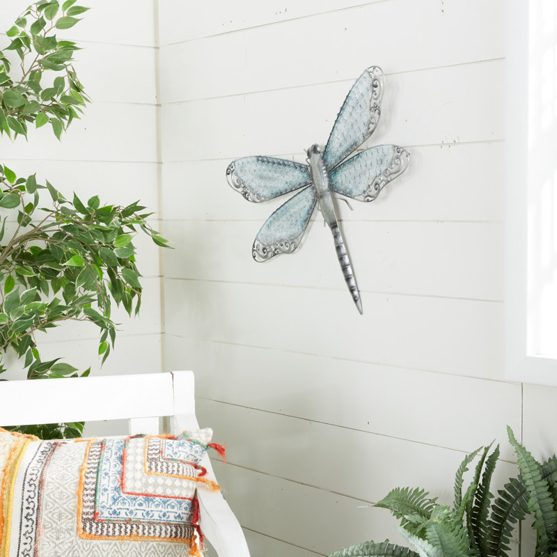Décoration murale éclectique en métal turquoise 25 po x 16 po