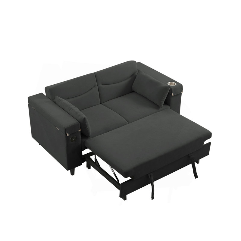 Canapé en chenille gris foncé avec table d'appoint et port USB, Gris foncé