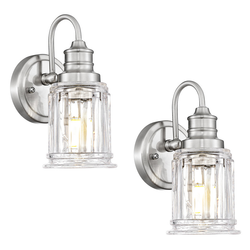 Steel Armed Sconce With Fluted Glass (Set Of 2), Brushed Nickel