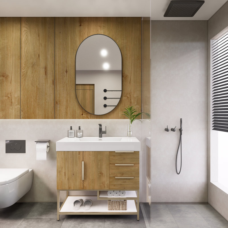 Ensemble de meuble-lavabo simple 35,4 po Maoz, Chêne