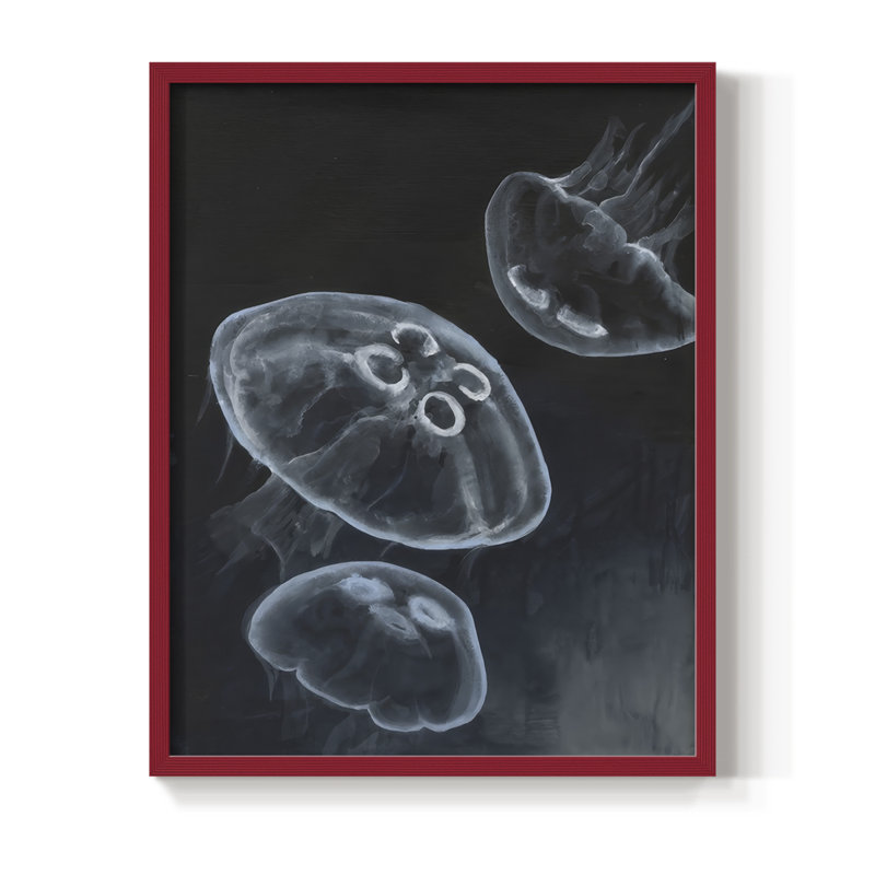 «Jellyfish Heaven I», reproduction encadrée - bois massif, H 21 po x l 17 po, Rouge
