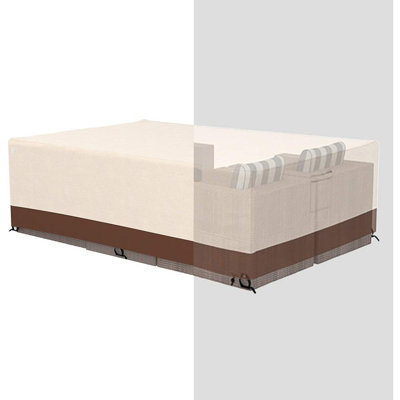 Housse pour ensemble de mobilier de patio 126 x 64 x 28 pouces, housse pour ensemble modulaire d'extérieur robuste en tissu Oxford, imperméable et résistante aux intempéries, pour votre ensemble de canapé modulaire d'extérieur (beige et brun)