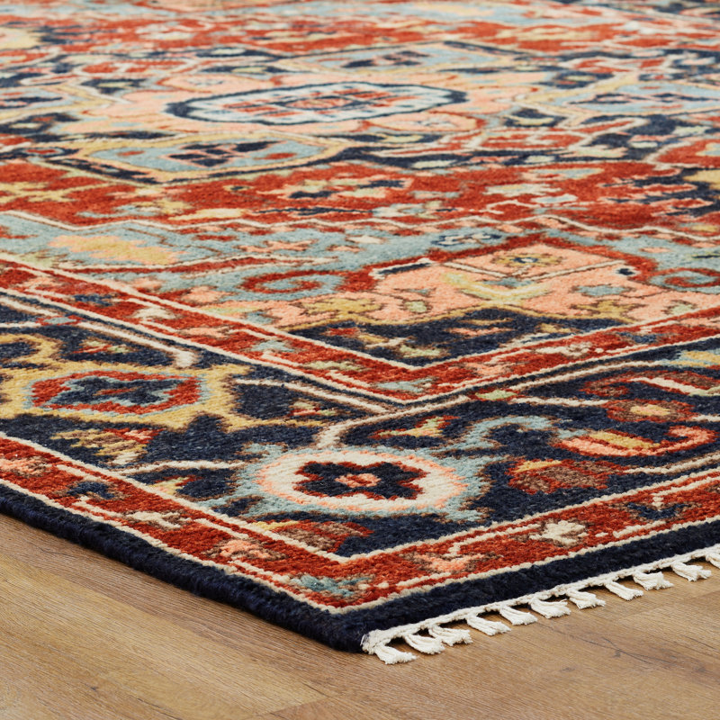 Tapis bleu marine en laine noué à la main Serapi Heritage, Rouge / bleu marine, Rectangulaire : 12 pi x 15 pi