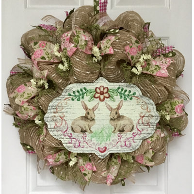 Burlap Easter Wreath with Bunnies