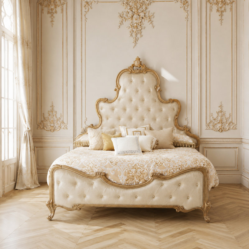 Velvet Scalloped Bed, King, Champagne