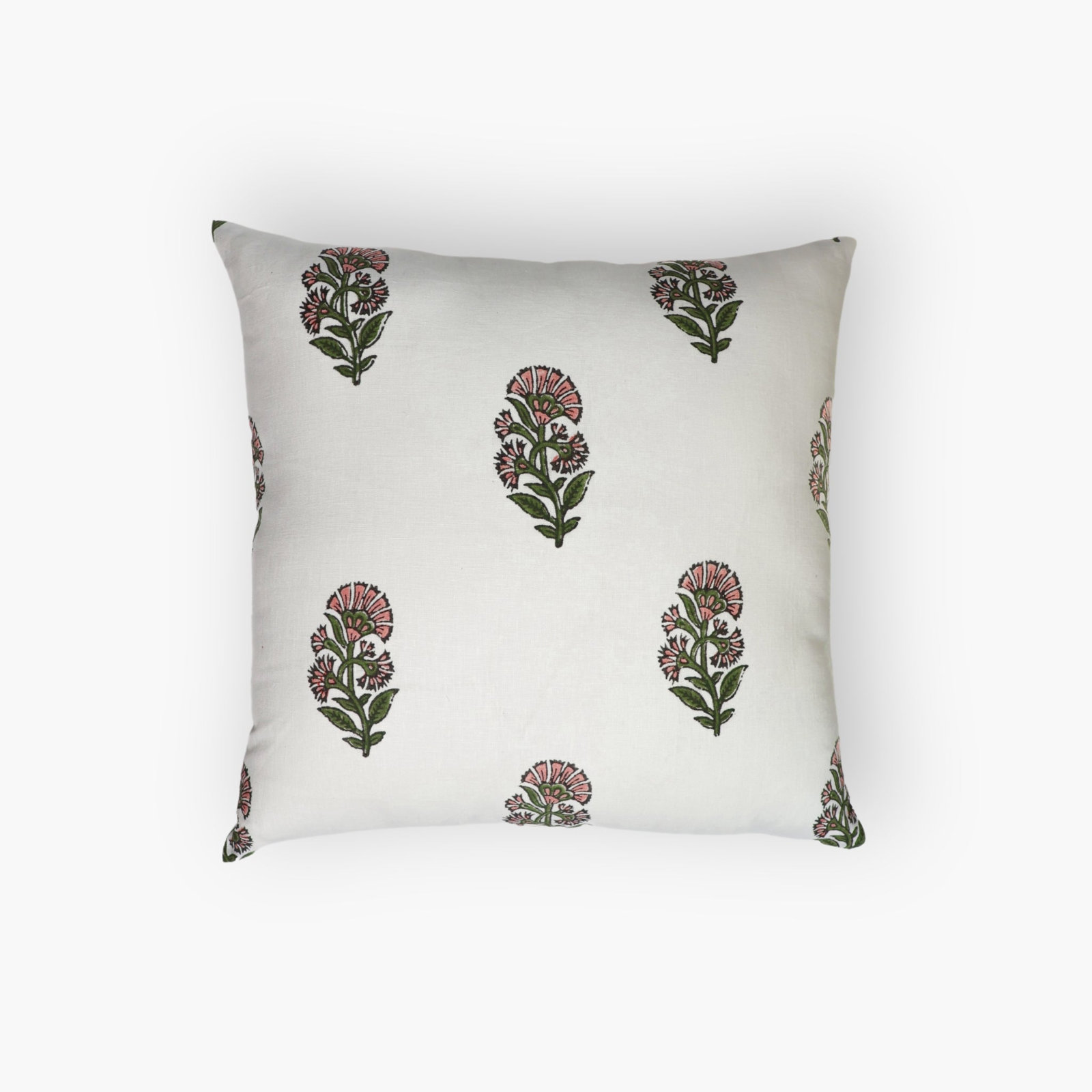 Linen Pillow Cover, Square 20", Pink/Green Floral