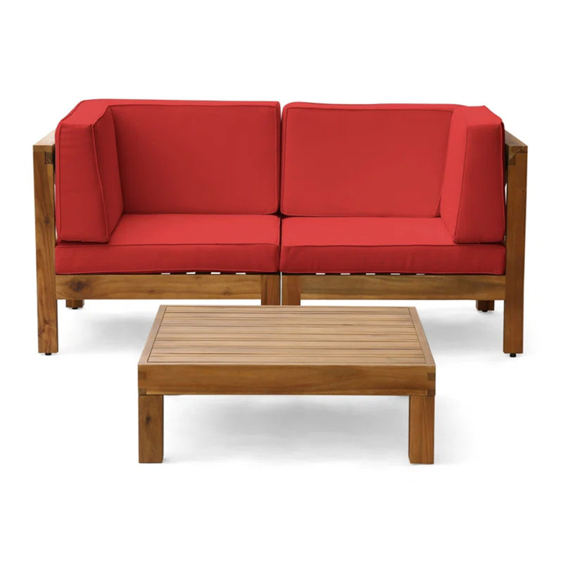 Ensemble de 3 sièges avec table basse, Teck