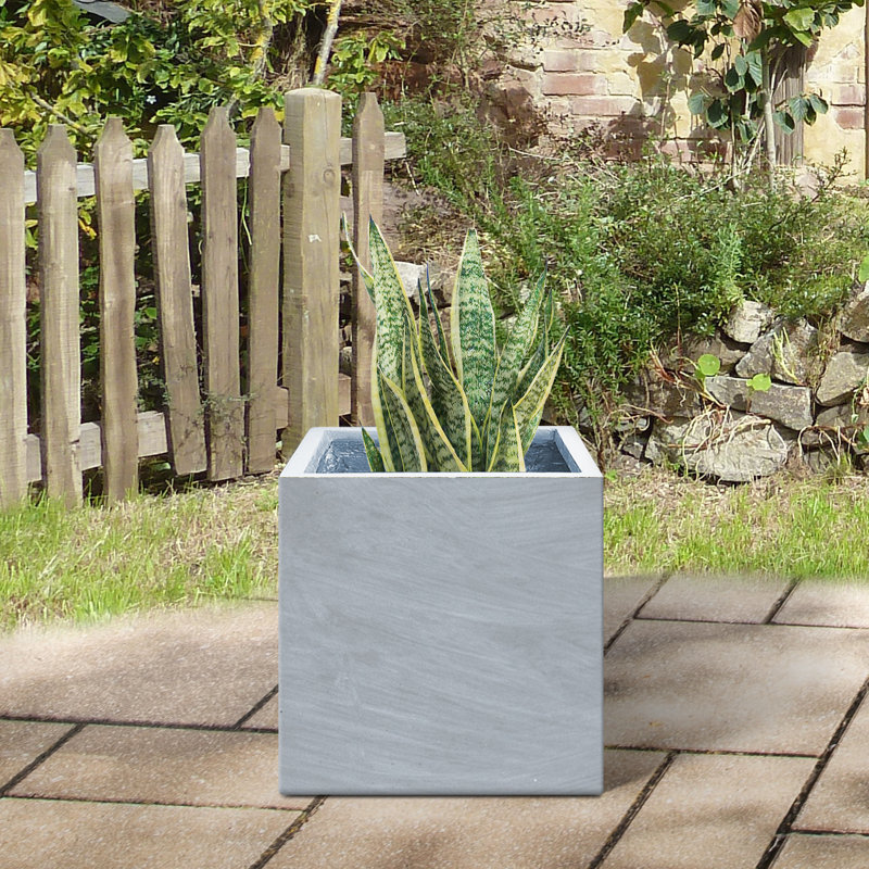Pot à fleurs carré en béton 16 po avec trous de drainage pour l'intérieur et l'extérieur, H 16 po x l 16 po x P 16 po, Ciment