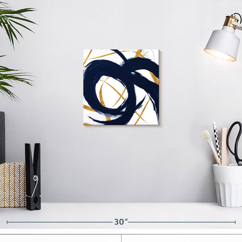 Bleu marine avec coups d'or II, H 10 po x l 10 po
