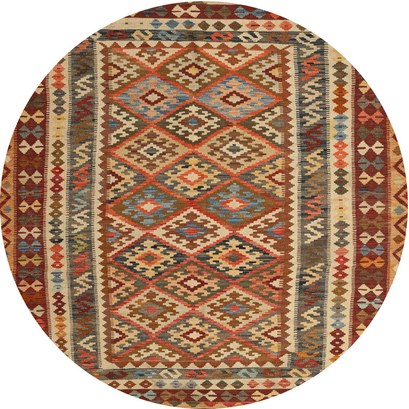 Tapis brun/gris/rouge contemporain, Rond 7 pi