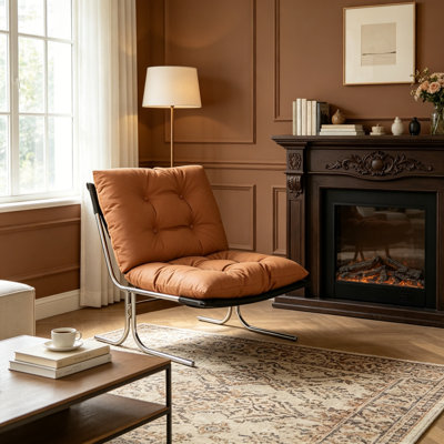 Chaise d'appoint rembourrée en cuir avec pieds en métal