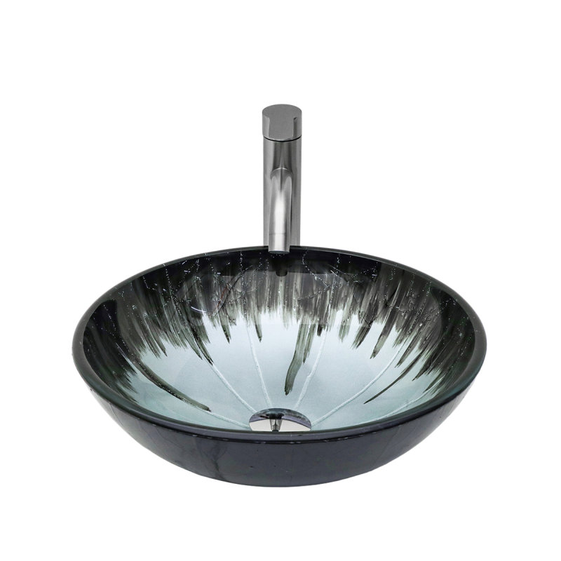 Lavabo vasque en verre trempé craquelé artistique avec bonde escamotable, meuble-lavabo de salle de bain ovale en verre trempé