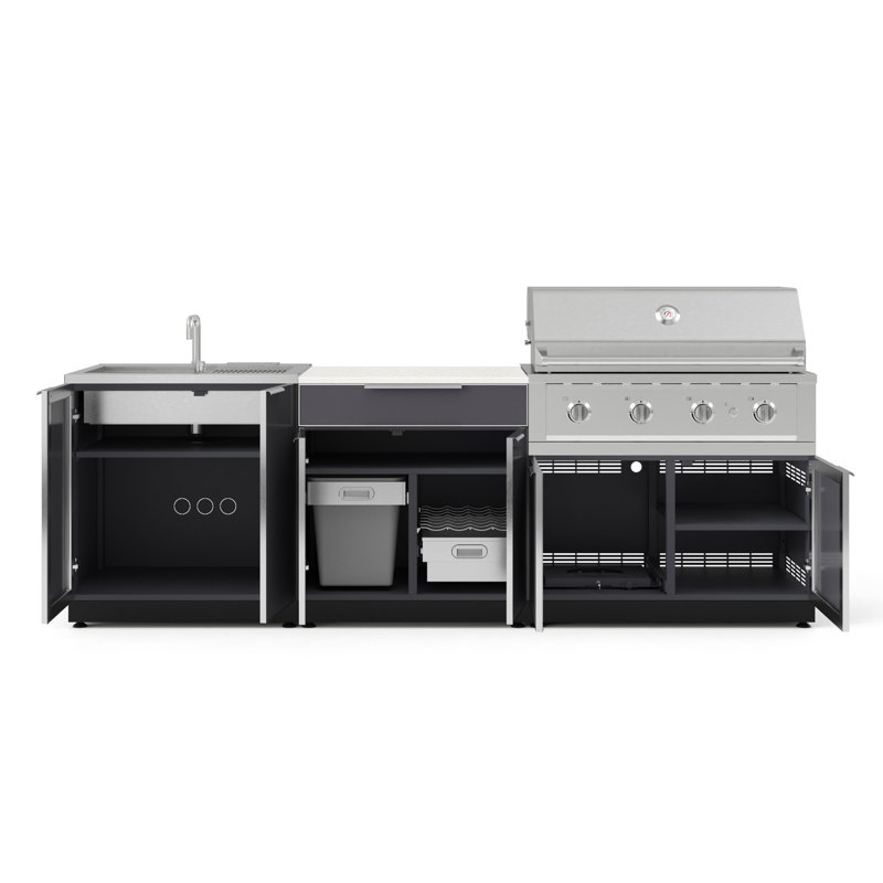 Ensemble d'armoires d'extérieur en aluminium 5 pièces avec barbecue Performance, Natural Gas, Aluminum In Slate Grey