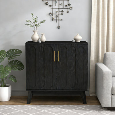 Mid Century Modern Walnut Fluted Sideboard Cabinet, Buffet Storage With Adjustable Shelves & Solid Wood Legs For Multiple Rooms