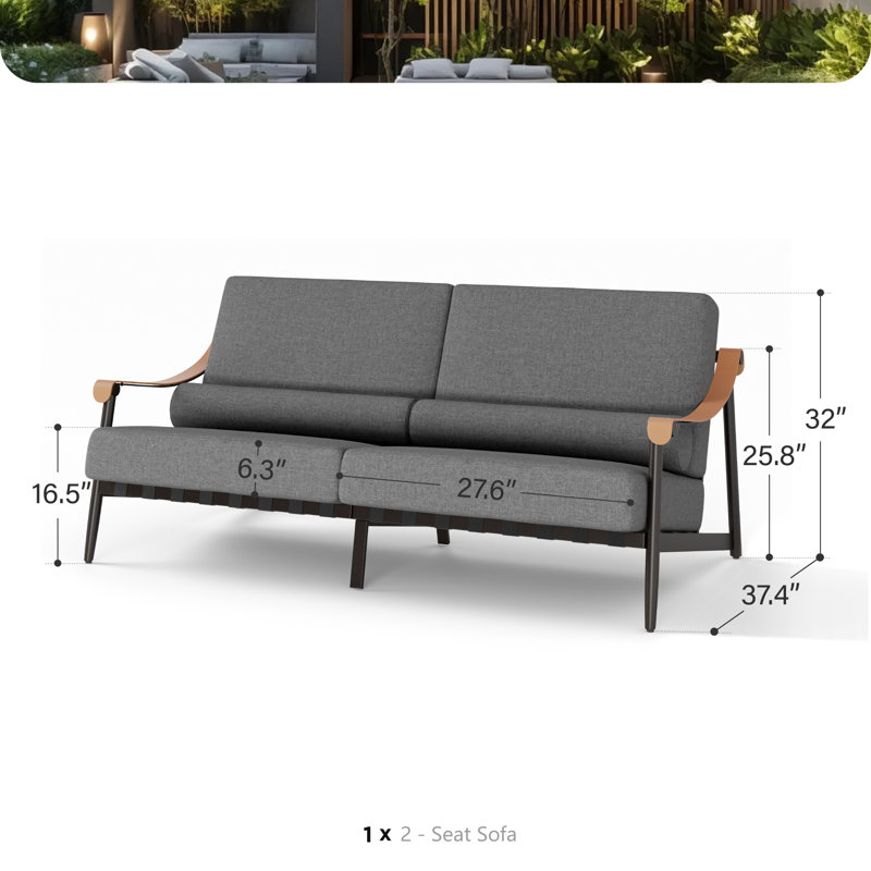 Patio Sofa  with Extra-Thick Seat Cushion (approx. 6.3") and Fixed 110° Relaxed Back Angle
