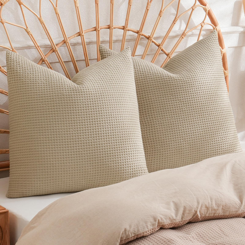 PHF 100% Cotton Waffle Weave Pillow Cover, 2 Pack Elegant Home Decorative Square Throw Pillow Covers for Bed Couch Sofa
