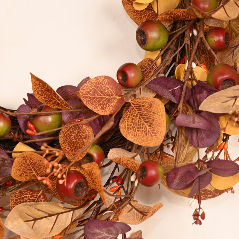 Couronne d'automne artificielle 26 po avec eucalyptus multi-tons, couronne de campagne rustique de l'Action de grâce pour la porte d'entrée
