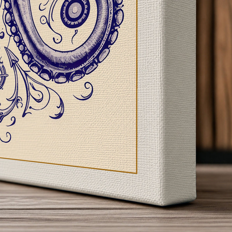 Symmetrical Octopus Japandi - Wrapped Canvas, 36x24 - 91.4 x 61.0 cm, Cream Border