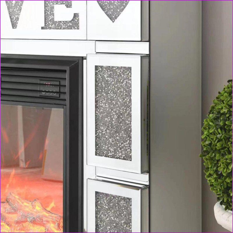 Armoire électrique pour foyer électrique avec miroir à DEL l 46 po | Autoportant | Argent brossé