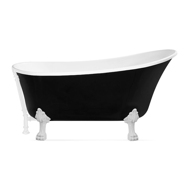 67" Streamline Clawfoot Soaking Acrylic Bathtub, Glossy White, Glossy White