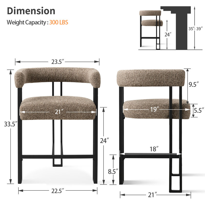 24" Upholstered Tweed Counter Stool, Brown