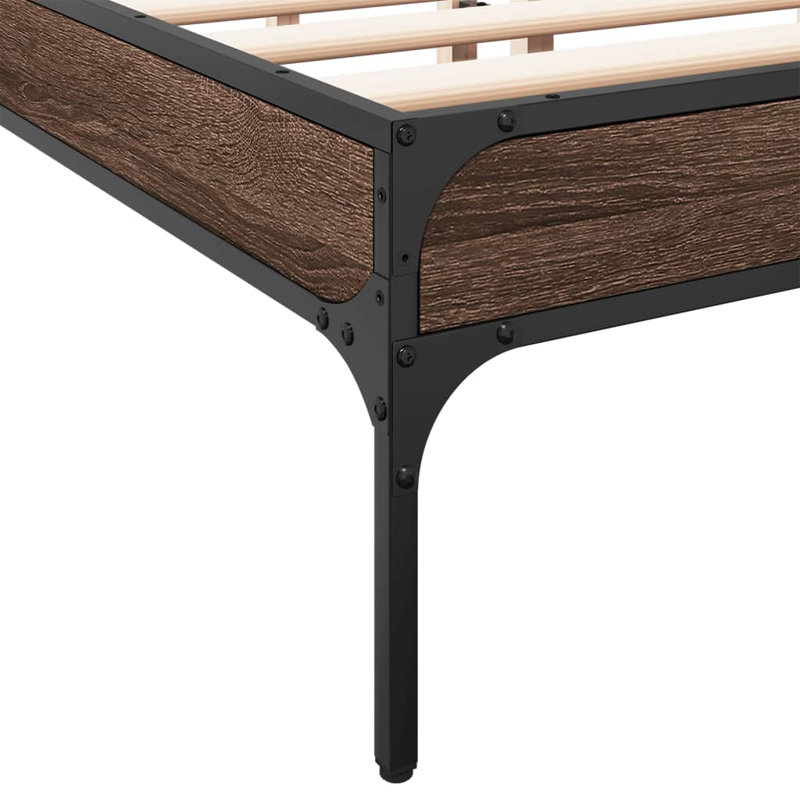 Vidaxl Bed Frame Engineered Wood And Metal, Brown Oak, European Double (140 x 200cm)