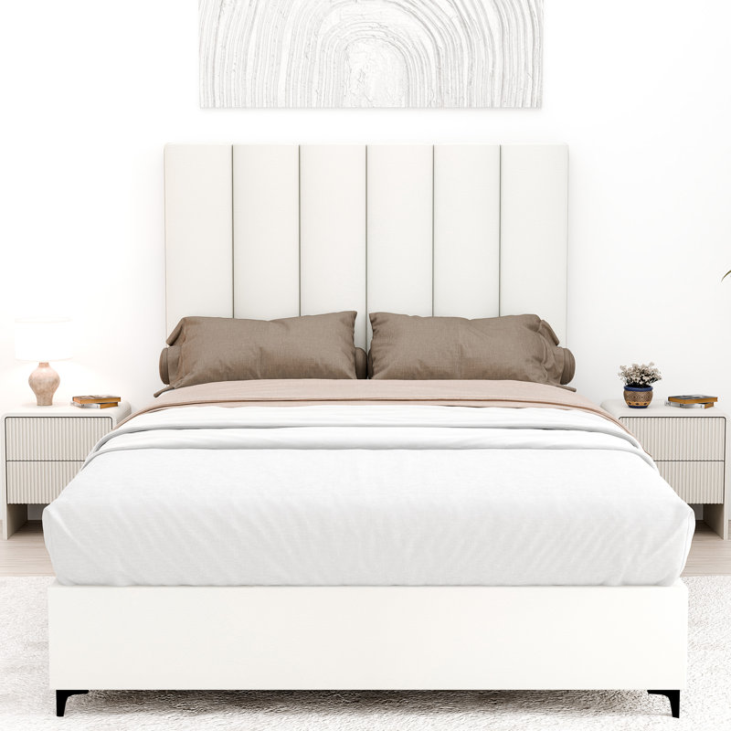 Lit plateforme tapissier Alisiana, Blanc, Simple, 2