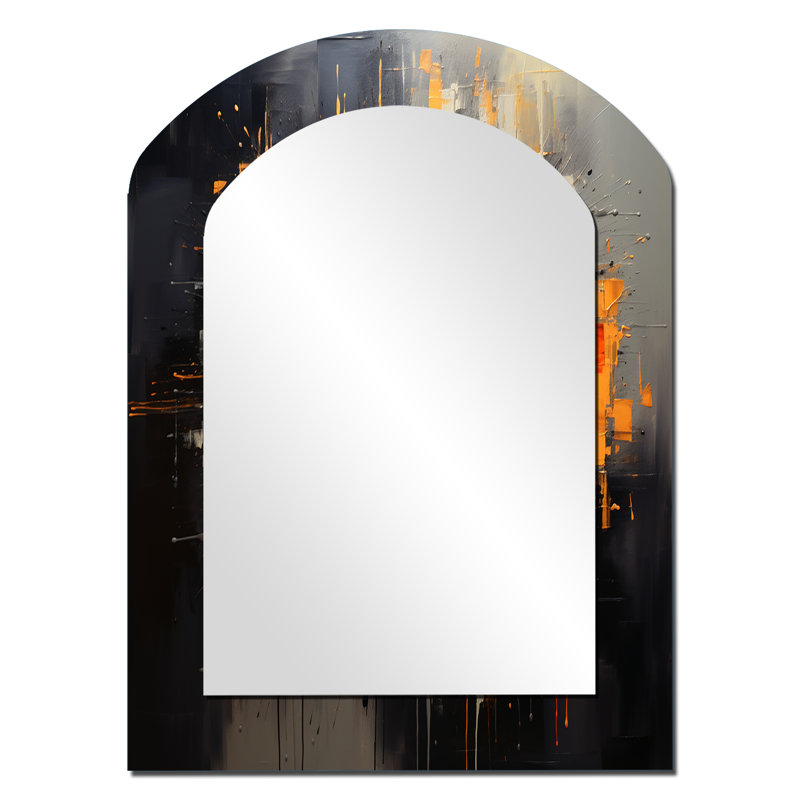 Gold and grey bitcoin Crypto Currency - Bitcoin Asymmetrical Large Mirror, Glam Arch Decorative Wall Mirror, Printed Metal Art