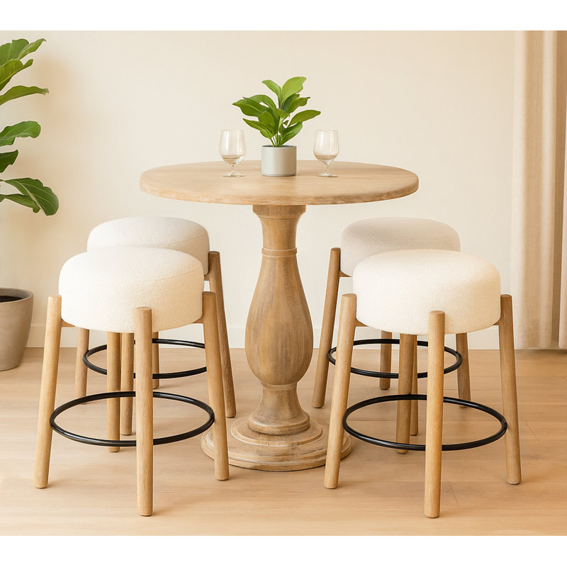 Ensemble de table de comptoir 36 po avec 4 tabourets de comptoir en tissu ivoire Darlo