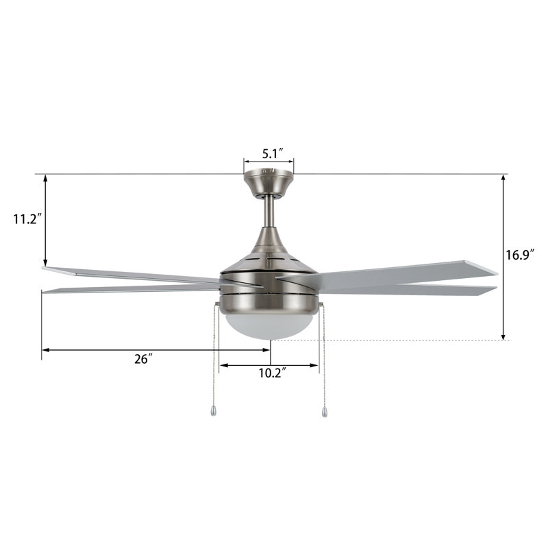 Ventilateur de plafond standard de 5 pales de 52 pouces avec chaînettes et kit d'éclairage inclus.