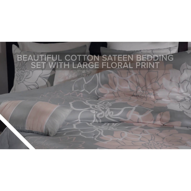 Gray and Yellow Floral Reversible Cotton King Quilt Set