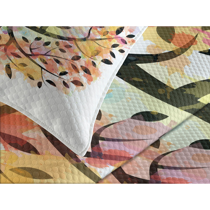 White Quilted Queen Bedspread Set with Tree Design