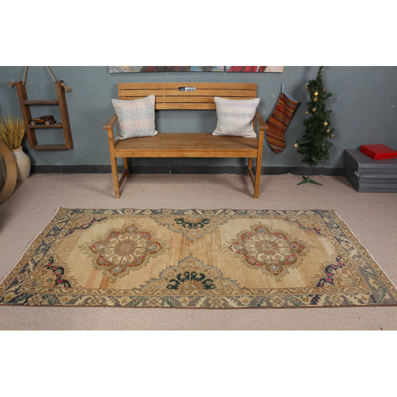 Anatolian Style Beige Rug Ideal for Living Room Decoration with Vintage Touch