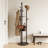 Rotating Solid Wood Coat Rack With 9 Hooks & 3 Storage Shelves