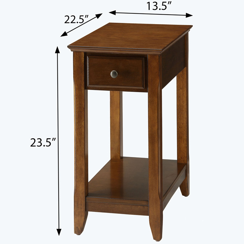Symmons 1-Drawer Side Table with Bottom Shelf, Walnut