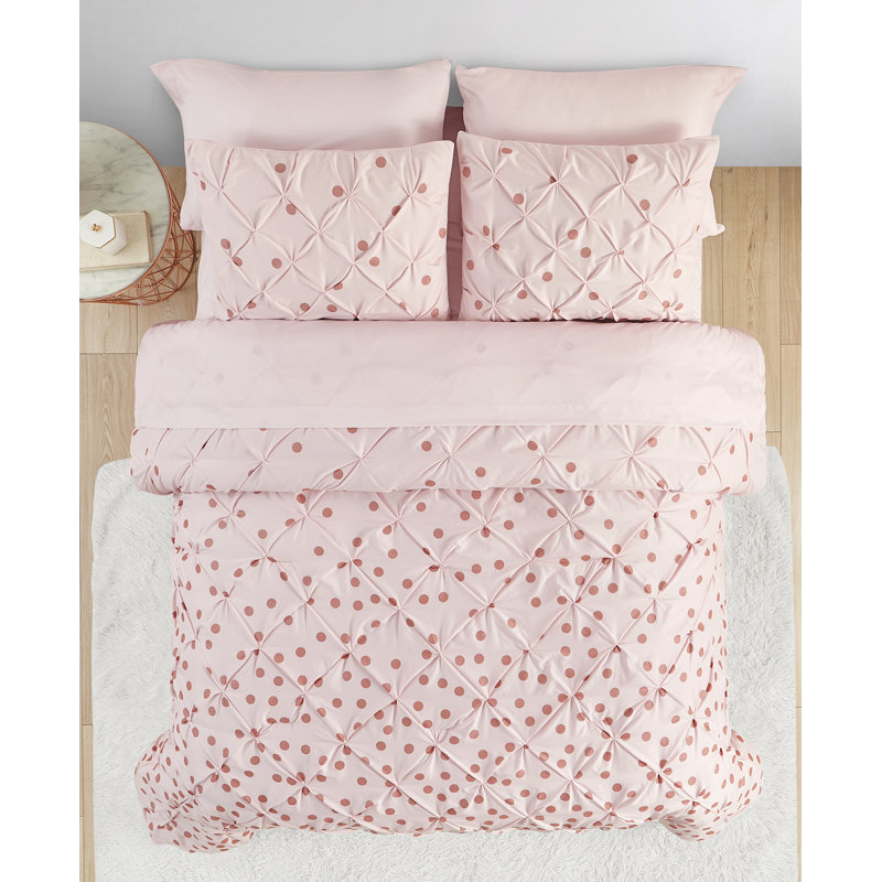 Metallic Modern & Contemporary Box Stitch Ombre Comforter, King Comforter + 6 Additional Pieces Included, Blush