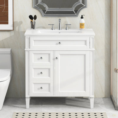 Meuble-lavabo de 30 po avec lavabo supérieur, meuble-lavabo moderne avec 2 tiroirs et tiroir escamotable, meuble-lavabo simple