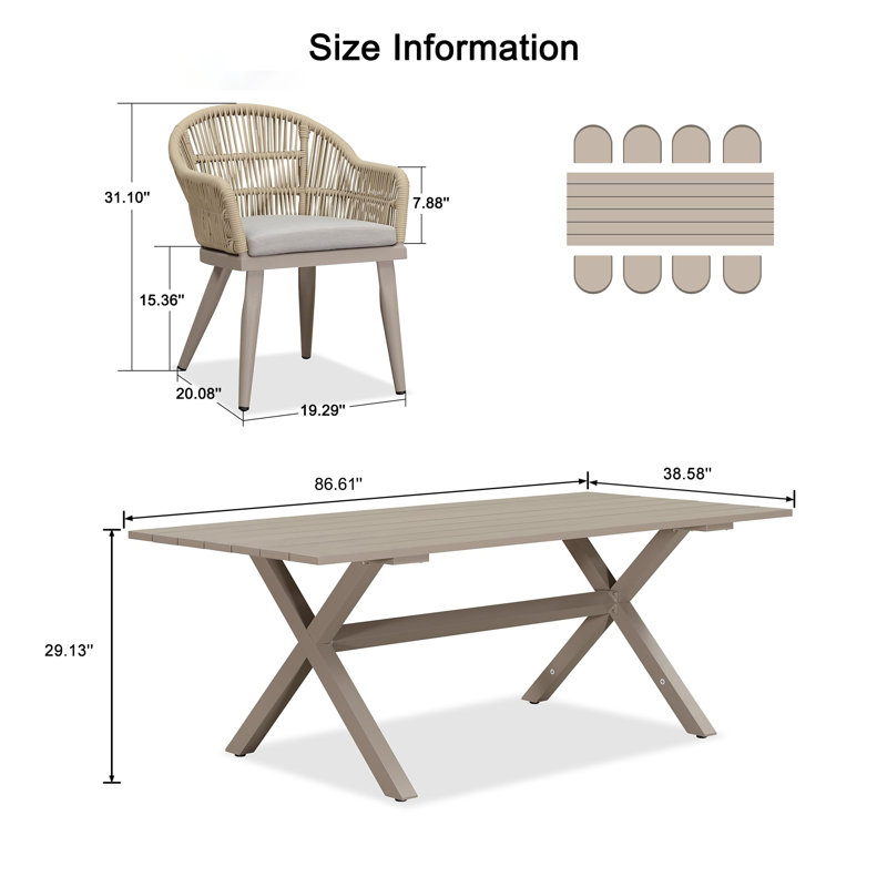 8 - Person Patio Dining Set with Rectangular Table , Cushions Included