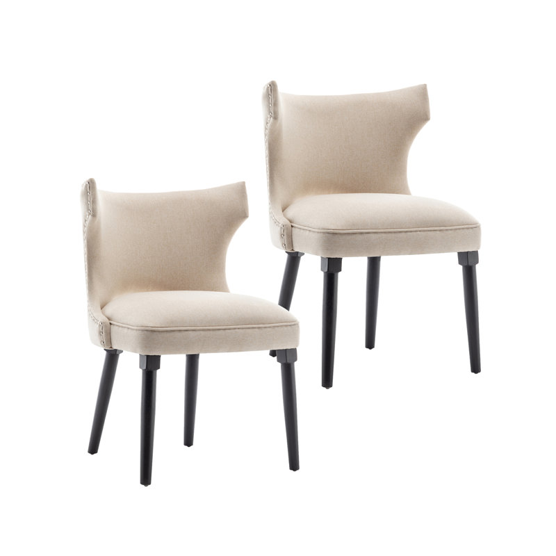 Dominique Fabric Dining Chairs with Rubberwood Legs, Nature