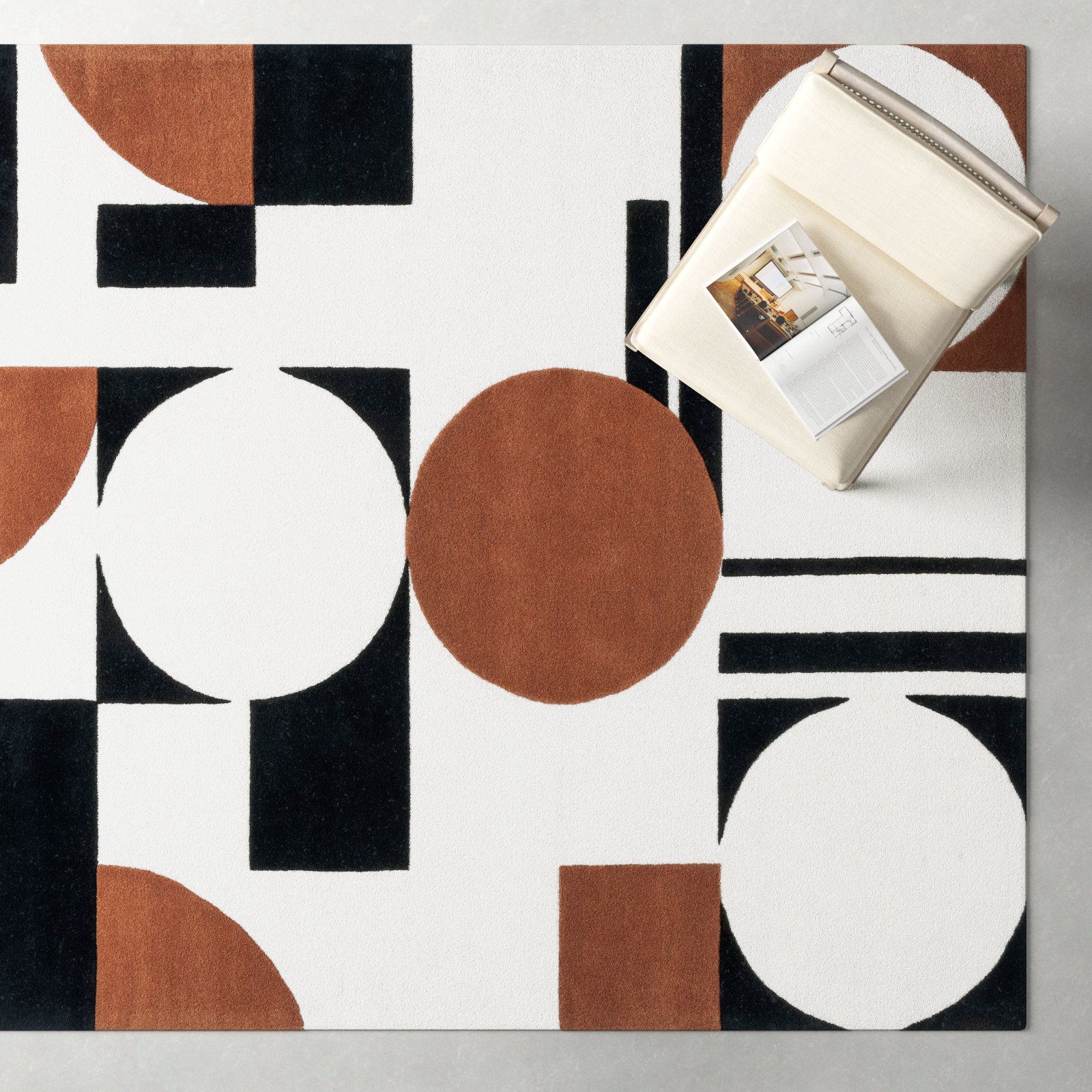 Antoni Ivory Black Brown Hand-Tufted Wool Rug, Rectangle 8' x 10'