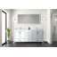 Meuble-lavabo double blanc l 72 po x P 22 po, comptoir en marbre de Carrare, ensemble de robinet et miroir de 28 po