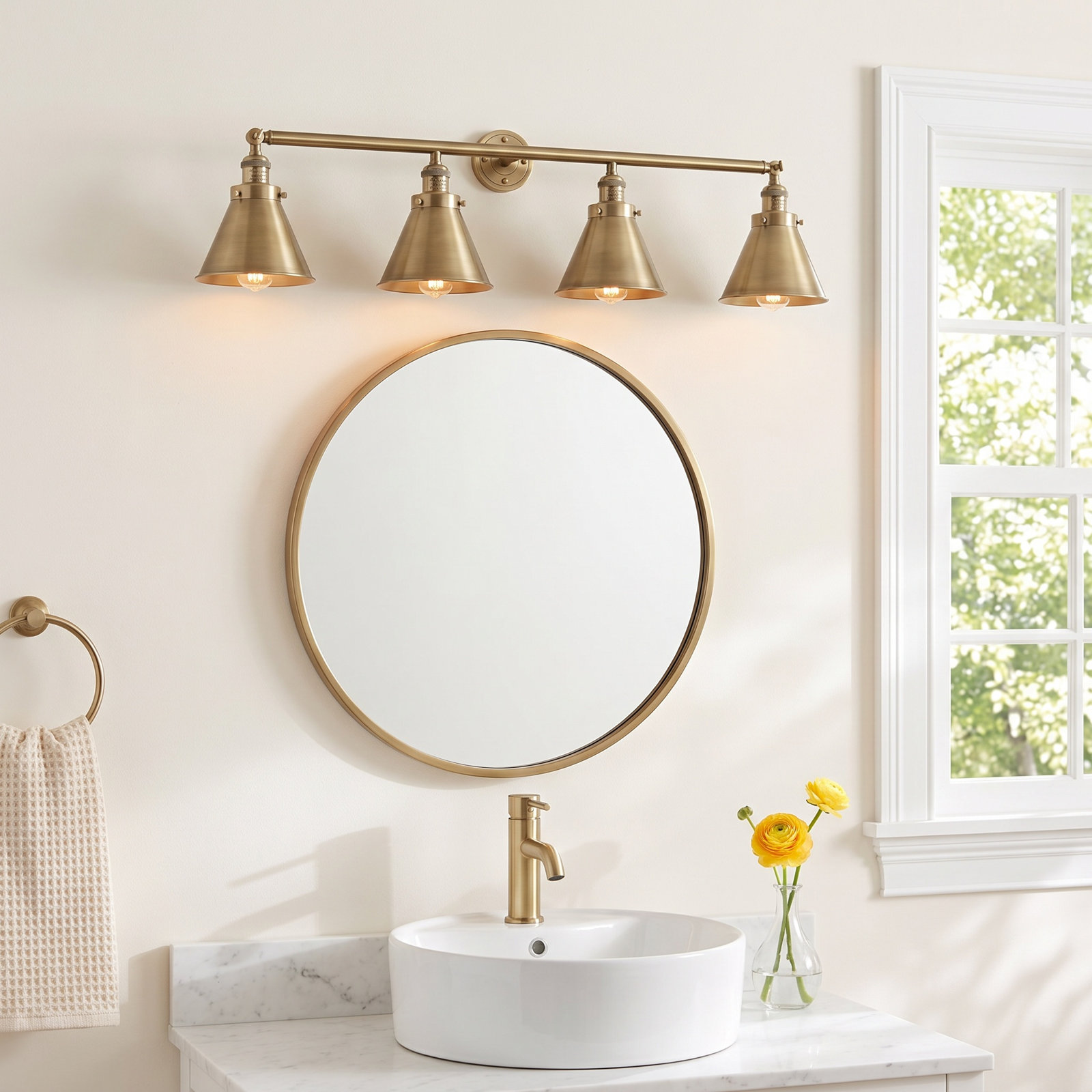 Rouvin 4 Light Dimmable Vanity Light, Antique Brass