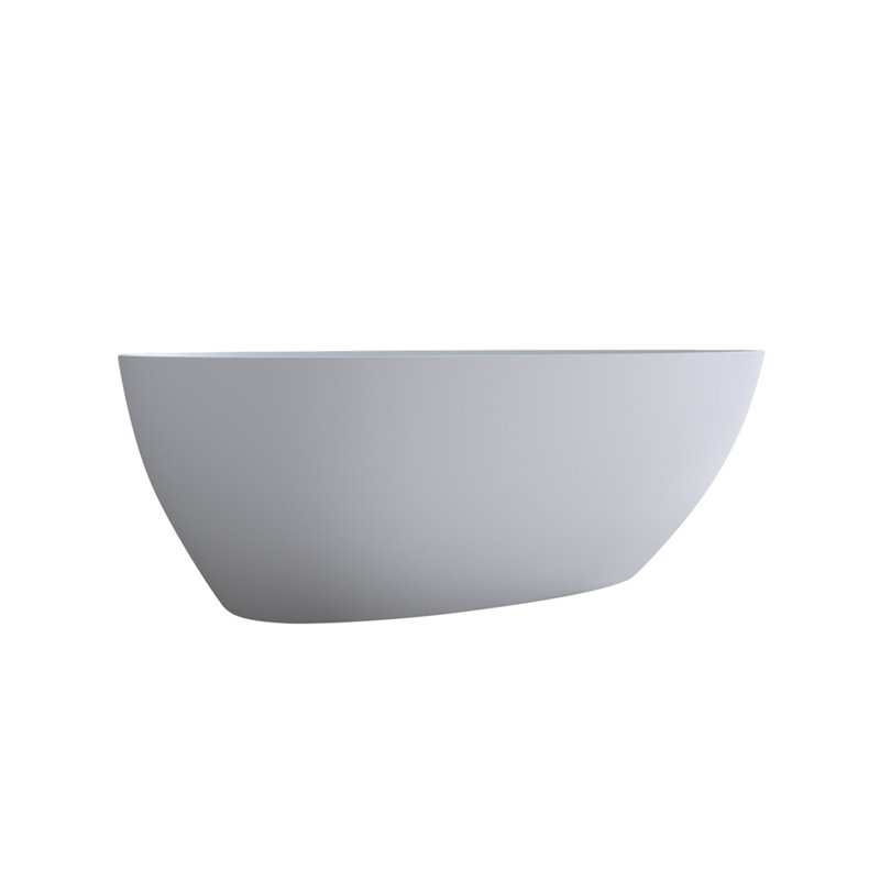 Baignoire de 59 po à surface solide matte, baignoire autoportante en pierre de résine à surface solide, baignoire de trempage blanche à surface solide, baignoire autoportante avec trop-plein et bonde escamotable