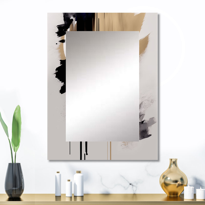 Black, White And Gold Expression III - Abstract Unique Wall Mirror Decor, Black Large Mirror, Printed Metal Art, 32" x 24"