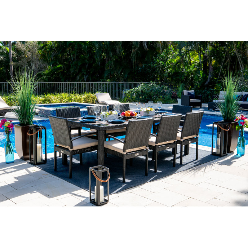 Bethena Bari Outdoor Dining Set In Mixed Gray, Espresso Brown, 9pcs
